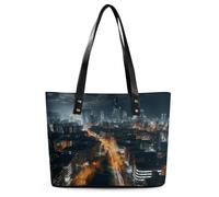 Borsa da donna in pelle, borsa da donna in pelle con stampa con vista notturna della città Borsa a tracolla in pelle Borsa a tracolla in pelle Borse in pelle Borse in pelle, Borsa da donna in pelle