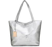 Borsa da donna in pelle PU Borsa per la spesa di grande capacità Casual Big Shoulder Sparkly Metallic Pattern Borsa a tracolla in poliuretano metallico, Argento, One Size