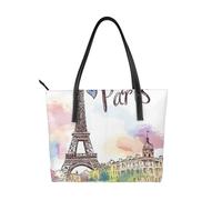 Borsa da donna in pelle vegana colorata Parigi con Torre Eiffel, con manico superiore, grande borsa a tracolla per tutti i giorni, lavoro e viaggi