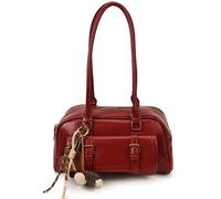 Borsa da donna in poliuretano con cerniera, borsa a tracolla Y2K, borsa retrò grande capacità per viaggi, shopping, uso quotidiano, Rosso, 11.42*3.15*5.91inch