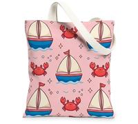 Borsa da donna in tela con granchio, giocosa estate barca a vela onde, pesca estiva, lavabile, riutilizzabile, borsa tote per mercato idee per Tra, Pesca, 13x15 Inch