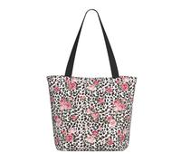 Borsa da donna in tela con motivo leopardo rosa, leggera, riutilizzabile, con chiusura lampo, borsa per la spesa
