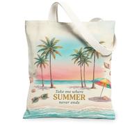 Borsa da donna in tela con palme, per l'estate, tropicale, ombrellone, occhiali da sole, turchese, lavabile, riutilizzabile per tutti i giorni, Turchese, 13x15 Inch