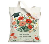 Borsa da donna in tela con papaveri, crisantemo floreale primaverile, cappello per laurea, rosso, lavabile, riutilizzabile, estetica, Rosso, 13x15 Inch