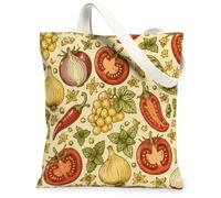 Borsa da donna in tela con pomodori, rustica, estiva con cipolla e peperoncino, lavabile, riutilizzabile, per la spesa, Verde, 13x15 Inch
