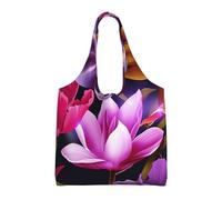 Borsa da donna in tela con stampa floreale viola e rossa con foglie floreali per la spesa riutilizzabile grande borsa da palestra in tela borsa per la spesa portatile