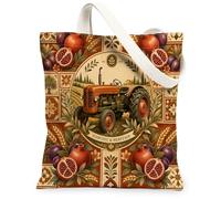 Borsa da donna in tela con trattore, rustica, melograno, frutta, autunnale, lavabile, riutilizzabile, idea per negozio, Marrone, 13x15 Inch