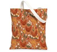 Borsa da donna in tela di pollo, rustica, crisantemo, grano autunnale, arancione, lavabile, riutilizzabile, idea per il mercato, Arancione, 13x15 Inch