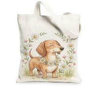 Borsa da donna in tela per cani, con fiore di crisantemo primaverile, beige, lavabile, riutilizzabile, idea per la mamma, Beige, 13x15 Inch