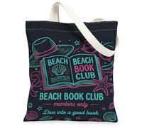 Borsa da donna in tela per libri, con conchiglie estive e stelle marine, lavabile, riutilizzabile, per lo shopping, Navy, 13x15 Inch
