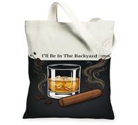 Borsa da donna in tela per whisky, casual, vintage, sigari, chicchi di caffè, estate, nera, lavabile, riutilizzabile, per tutti i giorni, nero, 13x15 Inch