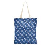 Borsa da donna in tela riutilizzabile con fiocco di neve blu di Natale con tasche, Bastone di zucchero con fiocco di neve, Taglia unica