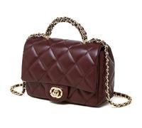 Borsa da donna in vera pelle con chiusura a lucchetto e catena in metallo, borsa a tracolla vintage, elegante borsa trapuntata di lusso, piccola borsa tote da donna, Rosso vinaccia, M