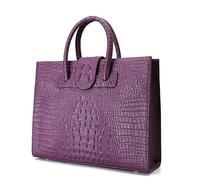 Borsa da donna in vera pelle con motivo coccodrillo, borsa a tracolla per lavoro, Viola