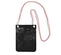 Borsa da donna nera con mappa del mondo per cellulare, custodia a portafoglio con tracolla rosa