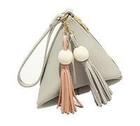Borsa da donna piccola, 1 pezzo, mini portafoglio con nappa, perle di legno, borsa triangolare con chiusura lampo, portachiavi in pelle, mini portamonete adatto per adolescenti, donne, viaggi,