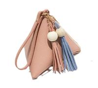 Borsa da donna piccola, 1 pezzo, mini portafoglio con nappa, perle di legno, borsa triangolare con chiusura lampo, portachiavi in pelle, mini portamonete adatto per adolescenti, donne, viaggi, Colore: