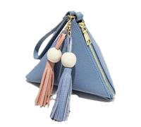 Borsa da donna piccola, 1 pezzo, mini portafoglio con nappa, perle di legno, borsa triangolare con chiusura lampo, portachiavi in pelle, mini portamonete adatto per adolescenti, donne, viaggi, Blu,