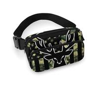 Borsa da donna piccola con stampa completa, portatile, decorativo per abiti alla moda con tracolla regolabile compatibile con cervo mimetico mimetico bandiera americana caccia nero
