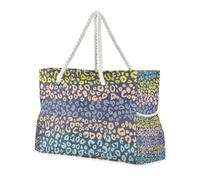 Borsa da donna resistente leopardata colorata con tasche laterali, borsa per oggetti personali con portabicchieri sul lato