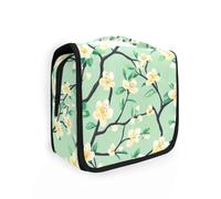 Borsa da donna verde con fiore di pera primaverile con gancio per appendere il trucco
