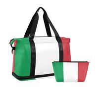 Borsa da fine settimana con bandiera dell'Italia verde rossa con tasca bagnata tracolla regolabile da palestra borsone per escursionismo grande capacità per uomini donne