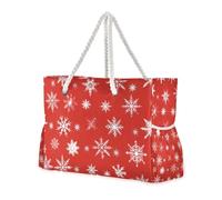 Borsa da lavoro a forma di fiocco di neve su sfondo rosso di grande capacità con tasche laterali per weekend notturno con portabicchieri sul lato