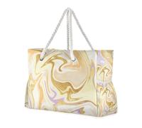 Borsa da lavoro a prova di sabbia con texture in marmo viola-oro con tasche laterali, borsa a mano con portabicchieri sul lato