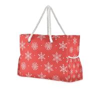 Borsa da lavoro robusta rossa e bianca con fiocchi di neve di Natale, con tasche laterali, borsa da viaggio, borsa da spiaggia, piscina, borsa da lavoro, borsa per la spesa