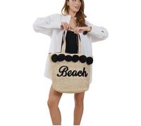 BORSA DA MARE CON MANICI E A SPALLA CAMOMILLA 22595 BEIGE NERO BORSE BEACH