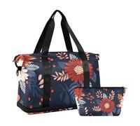Borsa da marinaio vintage colorata con fiori, borsa per il fine settimana, con trousse per lo yoga, pieghevole, fiori vintage colorati, taglia 1, Fiori vintage colorati, 1 size