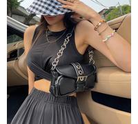 Borsa da moto vintage morbido, design e versatile, grande capacità con tasche multiple e dettaglio catena, adatta per impiegati, street style e studenti universitari come borsa a tracolla Tagli UnicaC