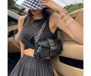 Borsa da moto vintage morbido, design e versatile, grande capacità con tasche multiple e dettaglio catena, adatta per impiegati, street style e studenti universitari come borsa a tracolla Tagli UnicaC