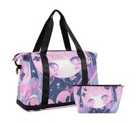 Borsa da notte semplice viola carina ragazza anime con tasca bagnata cinturino regolabile borsone sportivo per escursionismo pieghevole per uomini donne