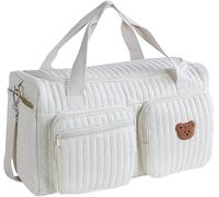 Borsa da Ospedale per Donne, Maternità e Bambino con Design Trapuntato Floreale, Grande Capacità, Borsone da Viaggio per Gravidanza, Travaglio e Fine Settimana, Un Orso, Vintage, Tessuto di Cotone