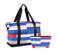 Borsa da palestra a righe bianche rosse e blu con tracolla regolabile per viaggi impermeabile, Bella striscia bianco rosso blu, 1 size