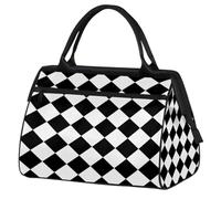 Borsa da palestra a scacchi bianchi e neri per uomini e donne, motivo a griglia, borsone da viaggio sportivo, impermeabile, borsa da viaggio per la notte, borsa leggera da portare con sé