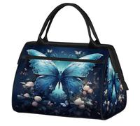 Borsa da palestra blu con farfalla e fiore per uomo e donna, borsa da viaggio etnica con farfalla sportiva, impermeabile, borsa da viaggio per la notte borsa leggera da portare a mano
