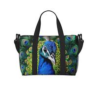 Borsa da palestra blu con pavone borsone per uomo donna borsa da viaggio per la notte con scomparto per scarpe borse da allenamento, Pavone blu., Taglia unica, Borsone da viaggio