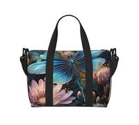 Borsa da palestra blu con pavone borsone per uomo donna borsa da viaggio per la notte con scomparto per scarpe borse da allenamento, Ninfea e libellula, Taglia unica, Borsone da viaggio