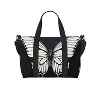 Borsa da palestra blu con pavone borsone per uomo donna borsa da viaggio per la notte con scomparto per scarpe borse da allenamento, Una farfalla bianca e nera, Taglia unica, Borsone da viaggio