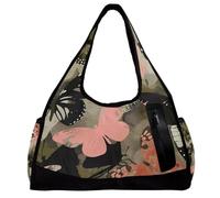 Borsa da palestra, borsa da palestra da uomo, borsa da palestra da donna, borsa per allenamento fitness, danza, motivo moderno grigio rosa farfalla vintage, Motivo 4470, 47x16.5x27cm(18.5x6.5x10.6in)