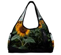 Borsa da palestra, borsa da palestra da uomo, borsone da palestra, borsa da palestra sportiva, nuoto, campo naturale girasole, Motivo 5245, 47x16.5x27cm(18.5x6.5x10.6in)