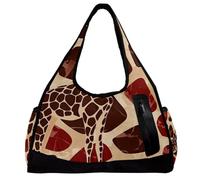 Borsa da palestra, borsone da allenamento, borsa per la notte, giraffa, ippopotamo, elefante, coccodrillo, animale, cartone animato, Fantasia 1573, 47x16.5x27cm(18.5x6.5x10.6in)