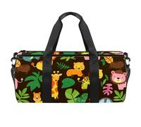Borsa da palestra, borsone da donna, borsa da palestra, yoga, sport, palestra, giraffa, ippopotamo, elefante, coccodrillo, animale, cartone animato, Fantasia 1563, 45x23x23cm(17.7x9x9in)