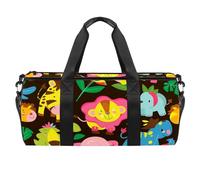 Borsa da palestra, borsone da donna, borsa da palestra, yoga, sport, palestra, giraffa, ippopotamo, elefante, coccodrillo, animale, cartone animato, Motivo 1564, 45x23x23cm(17.7x9x9in)