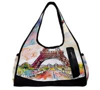 Borsa da palestra, borsone da uomo, borsa da allenamento, borsone da viaggio per donne, paesaggio Torre Eiffel Parigi, Motivo 2663, 47x16.5x27cm(18.5x6.5x10.6in)