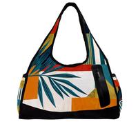 Borsa da palestra, borsone da uomo, borsone da palestra, borsone da viaggio per donne, motivo geometrico a strisce tropicali foglie moderne, Fantasia 1528, 47x16.5x27cm(18.5x6.5x10.6in)
