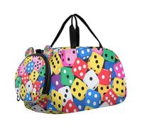 Borsa da palestra colorata con dadi in stile cartone animato con scomparto per scarpe, grande capacità, per la notte, weekender, borsa da viaggio per pratica scolastica, sport, viaggi
