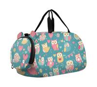 Borsa da palestra colorata con grazioso gufo di San Valentino per bambini, con scomparto per scarpe, grande capacità, borsone sportivo per viaggi, nuoto, danza, danza